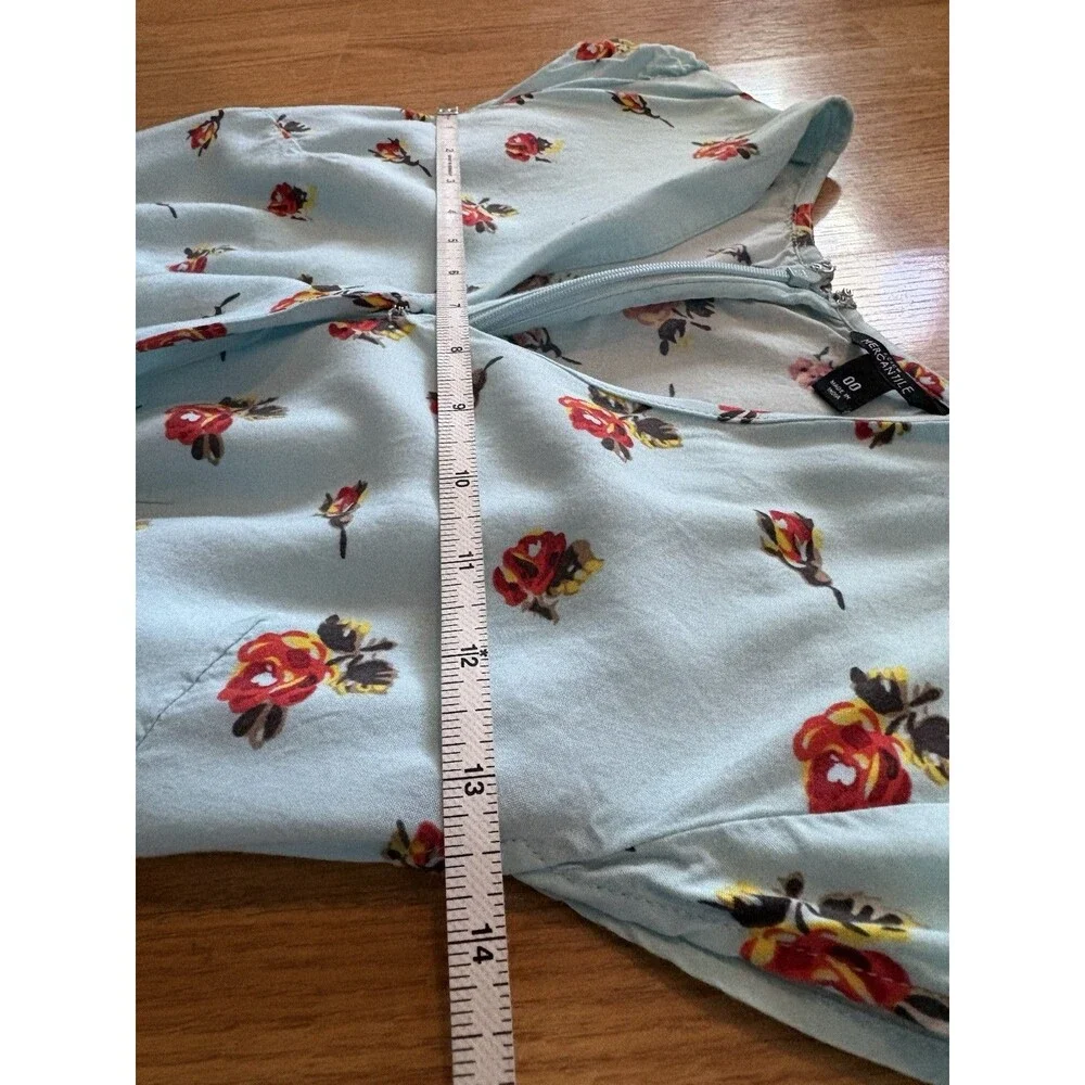 J Crew Mercantile Blue Floral Cap Sleeve Faux Wrap Mini Cottage Core Dress 00
